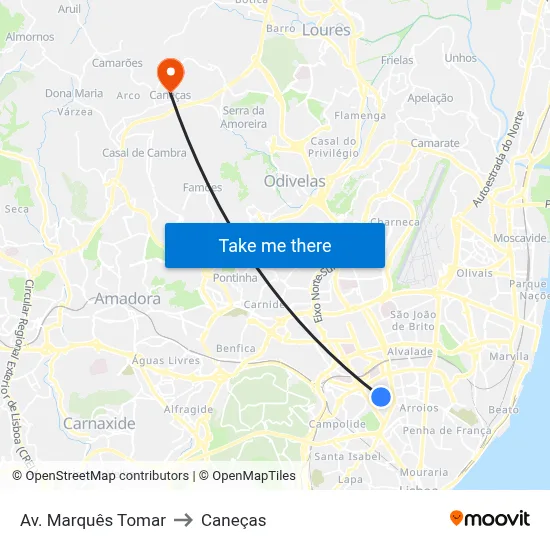 Av. Marquês Tomar to Caneças map