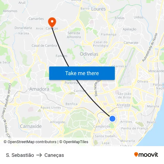 S. Sebastião to Caneças map