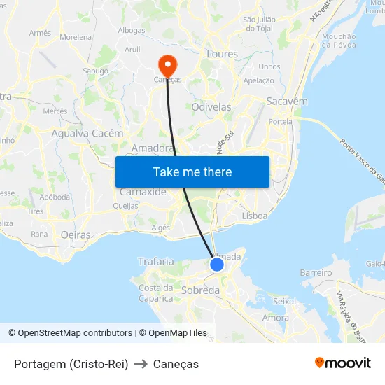 Portagem (Cristo-Rei) to Caneças map