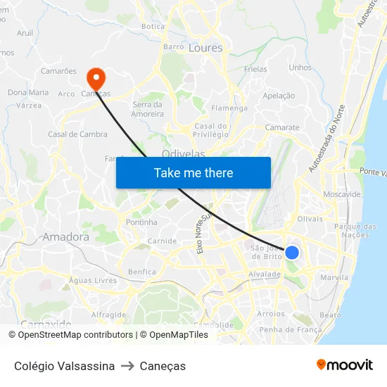 Colégio Valsassina to Caneças map
