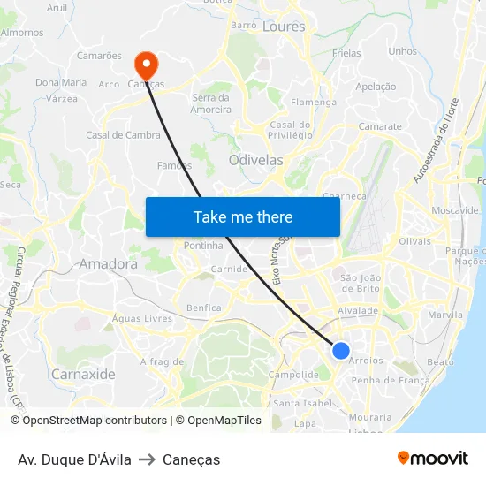 Av. Duque D'Ávila to Caneças map