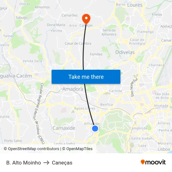 B. Alto Moinho to Caneças map