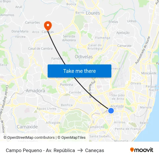 Campo Pequeno - Av. República to Caneças map