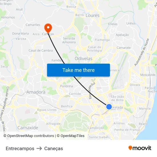 Entrecampos to Caneças map