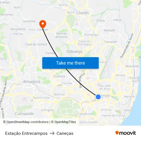 Estação Entrecampos to Caneças map
