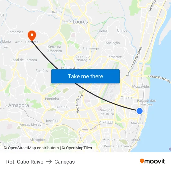 Rot. Cabo Ruivo to Caneças map