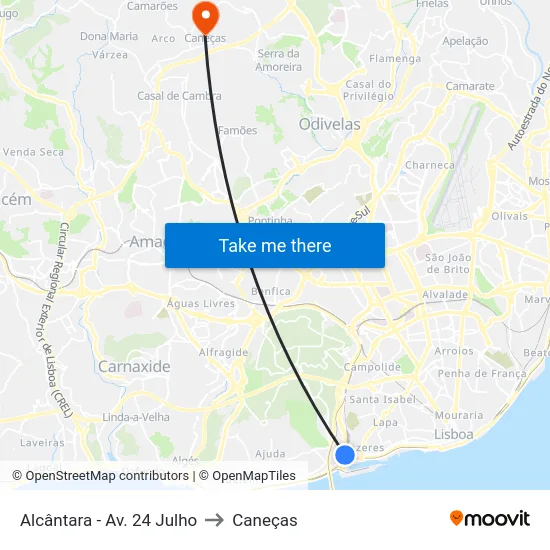 Alcântara - Av. 24 Julho to Caneças map