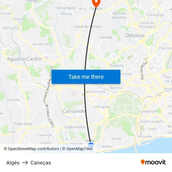 Algés to Caneças map