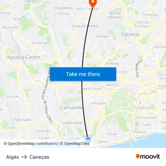 Algés to Caneças map