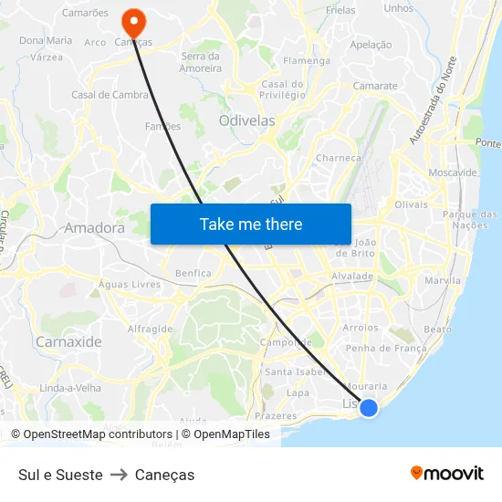 Sul e Sueste to Caneças map