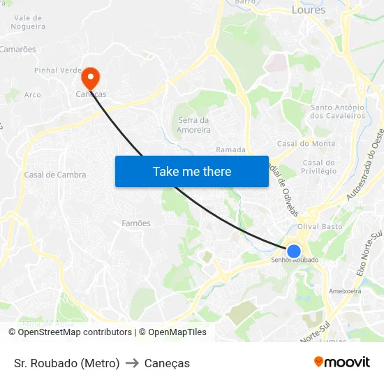 Sr. Roubado (Metro) to Caneças map