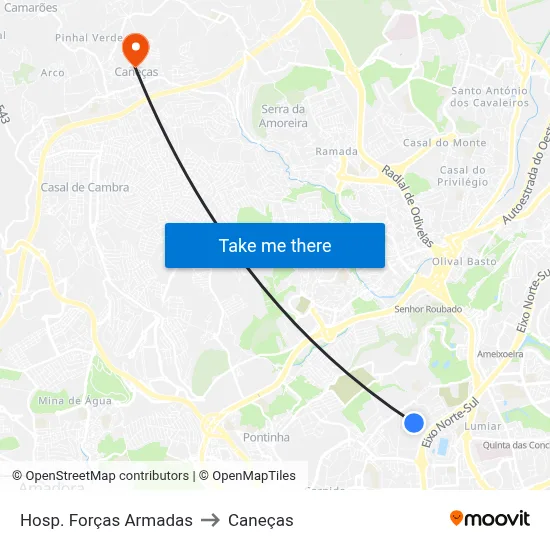 Hosp. Forças Armadas to Caneças map