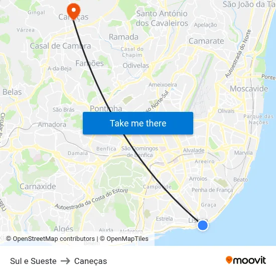 Sul e Sueste to Caneças map