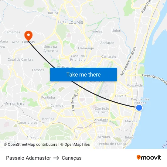 Passeio Adamastor to Caneças map
