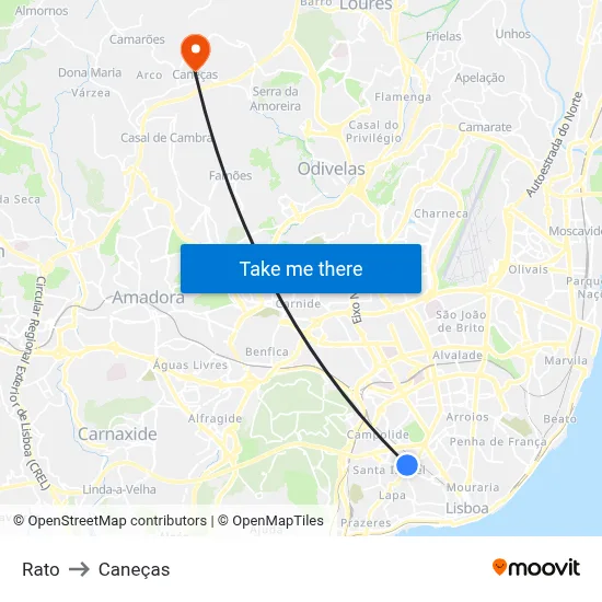 Rato to Caneças map