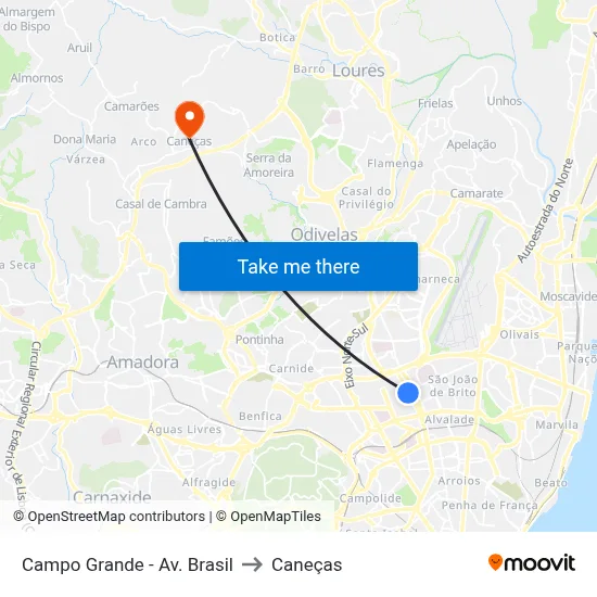 Campo Grande - Av. Brasil to Caneças map
