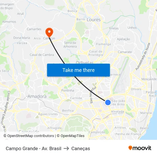 Campo Grande - Av. Brasil to Caneças map