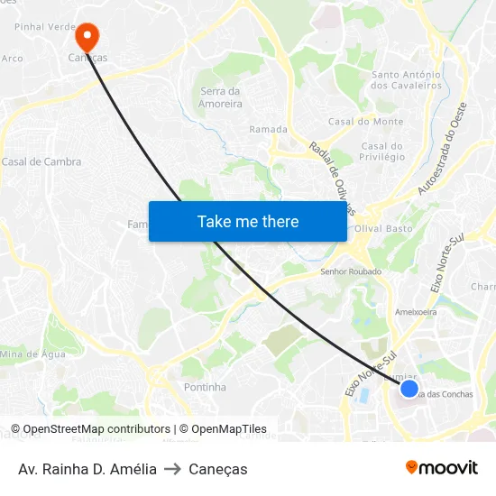 Av. Rainha D. Amélia to Caneças map