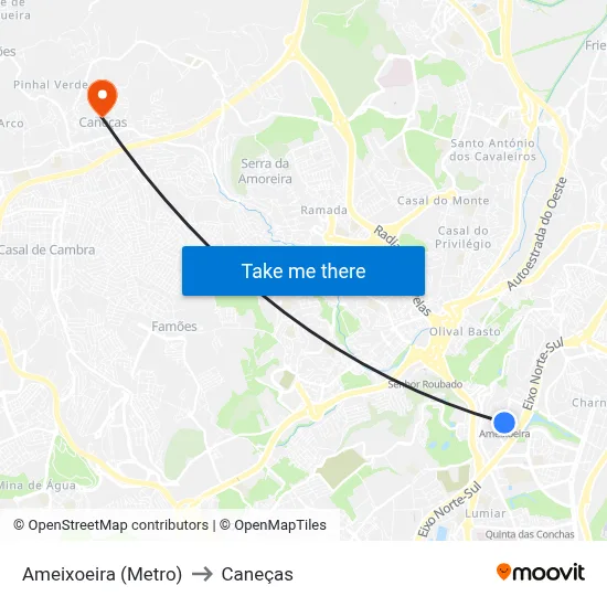 Ameixoeira (Metro) to Caneças map