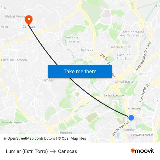 Lumiar (Estr. Torre) to Caneças map