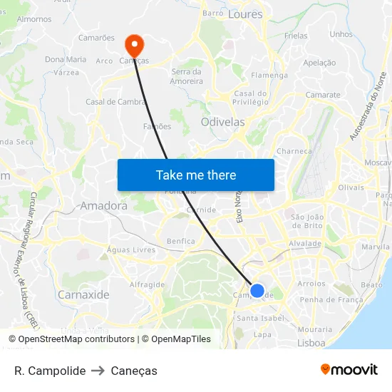 R. Campolide to Caneças map