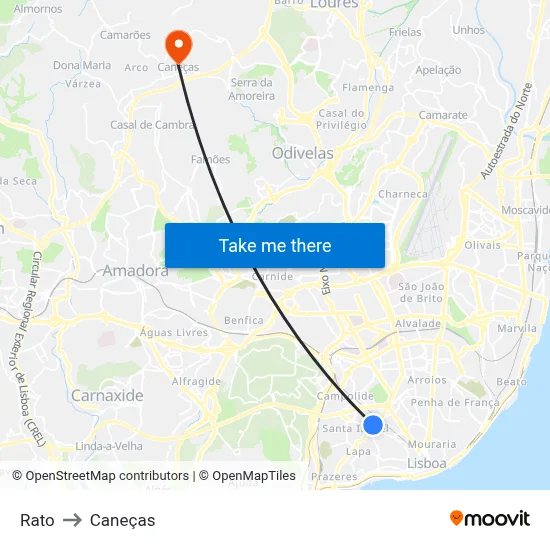 Rato to Caneças map