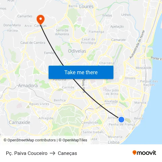 Pç. Paiva Couceiro to Caneças map
