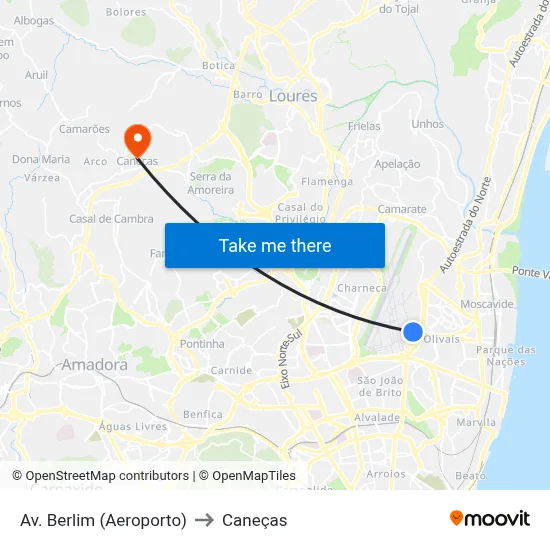 Av. Berlim (Aeroporto) to Caneças map