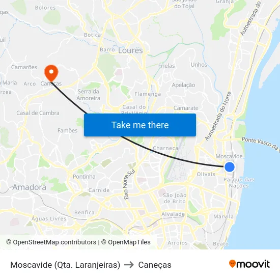 Moscavide (Qta. Laranjeiras) to Caneças map
