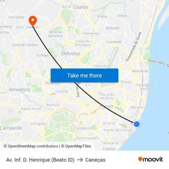 Av. Inf. D. Henrique (Beato ID) to Caneças map