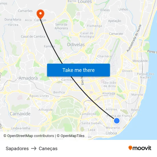 Sapadores to Caneças map