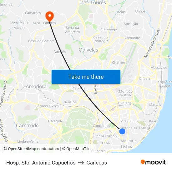 Hosp. Sto. António Capuchos to Caneças map