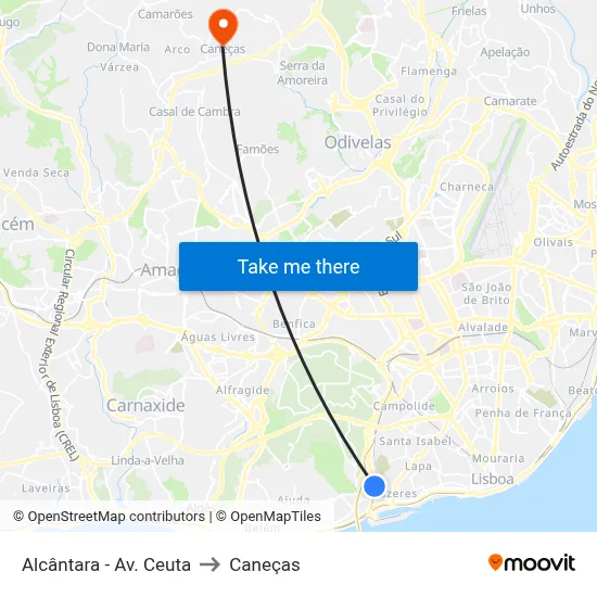 Alcântara - Av. Ceuta to Caneças map