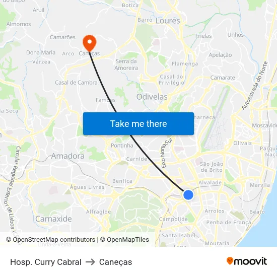 Hosp. Curry Cabral to Caneças map