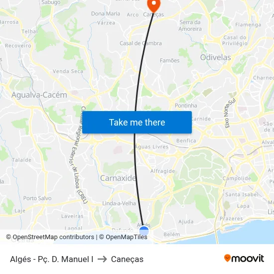 Algés - Pç. D. Manuel I to Caneças map