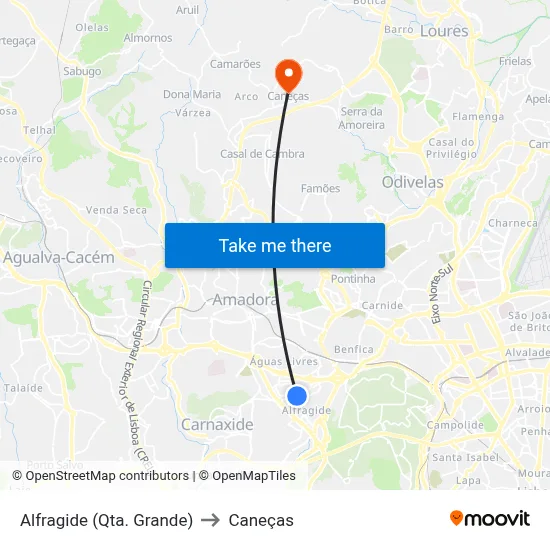 Alfragide (Qta. Grande) to Caneças map