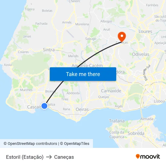 Estoril (Estação) to Caneças map