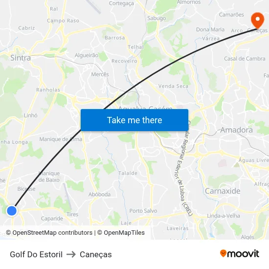 Golf Do Estoril to Caneças map