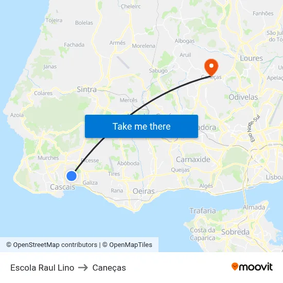 Escola Raul Lino to Caneças map