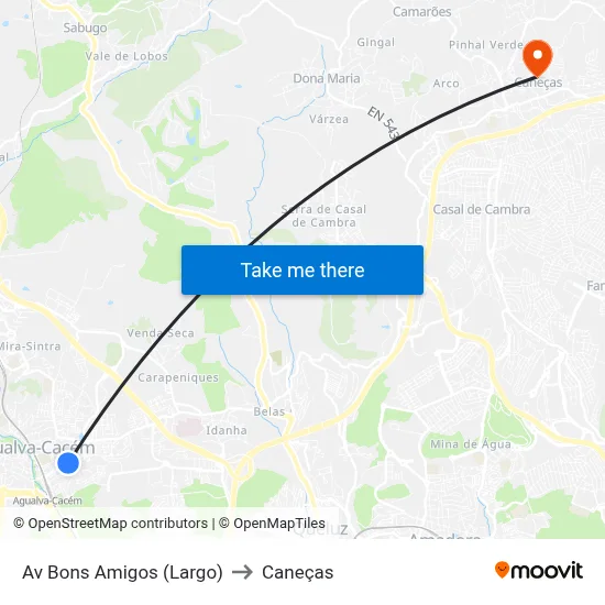 Av Bons Amigos (Largo) to Caneças map