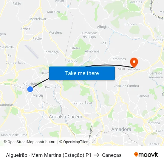 Algueirão - Mem Martins (Estação) P1 to Caneças map