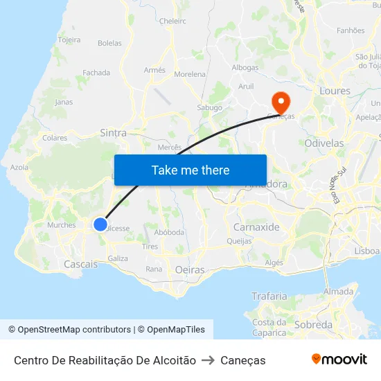 Centro De Reabilitação De Alcoitão to Caneças map
