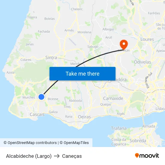 Alcabideche (Largo) to Caneças map