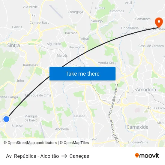 Av. República - Alcoitão to Caneças map