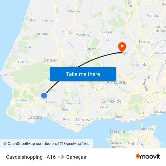 Cascaishopping - A16 to Caneças map