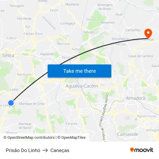 Prisão Do Linhó to Caneças map