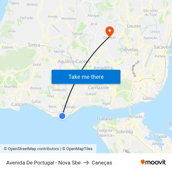 Avenida De Portugal - Nova Sbe to Caneças map