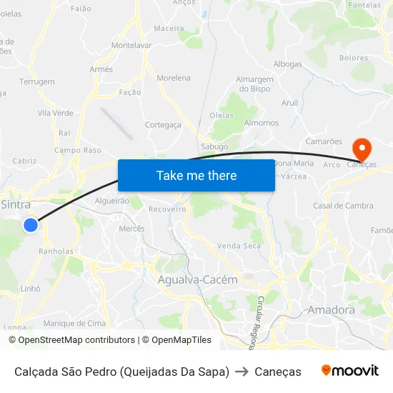 Calçada São Pedro (Queijadas Da Sapa) to Caneças map