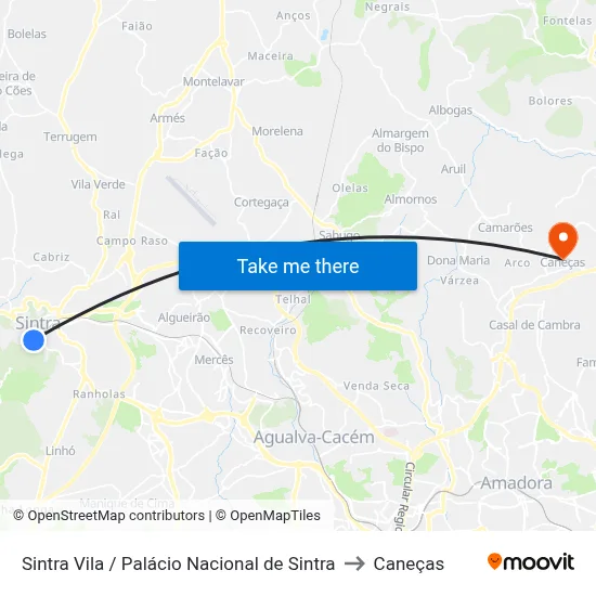 Sintra Vila / Palácio Nacional de Sintra to Caneças map