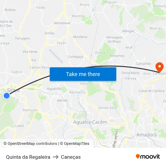 Quinta da Regaleira to Caneças map